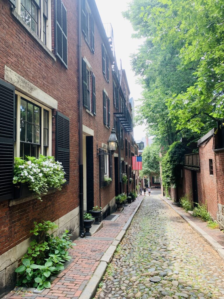 Acorn Street in Boston in the summer