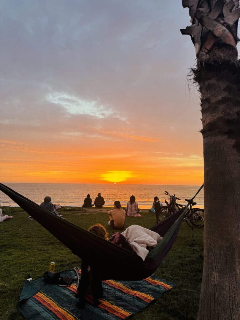 Hammock over looking beach sunset in Pacific Beach San Diego