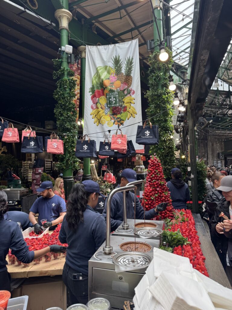 Chocolate covered strawberry stand at Borough Market in London