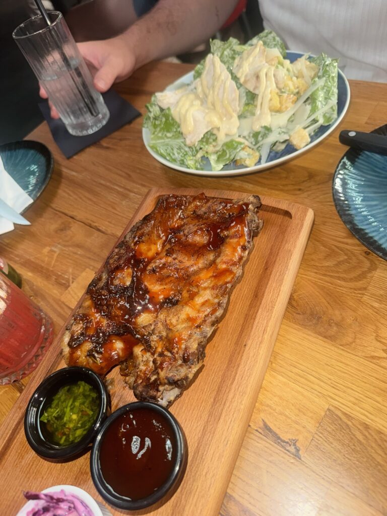 Ribs and caesar salad from Medusa in Prague