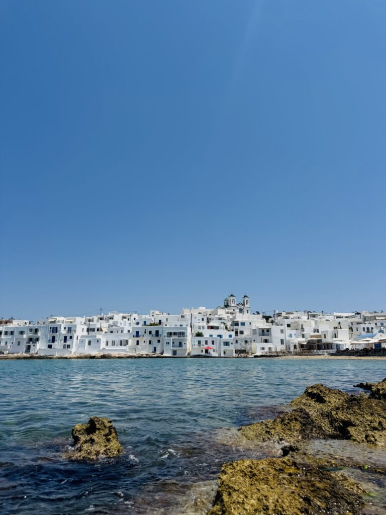 Naoussa Greece skyline from the water