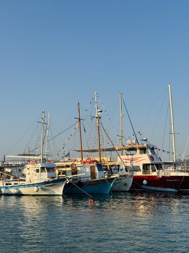 Large fishing boats in the sea in Paros Greece