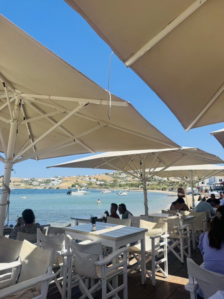 Restaurant views of sea in Paros Greece