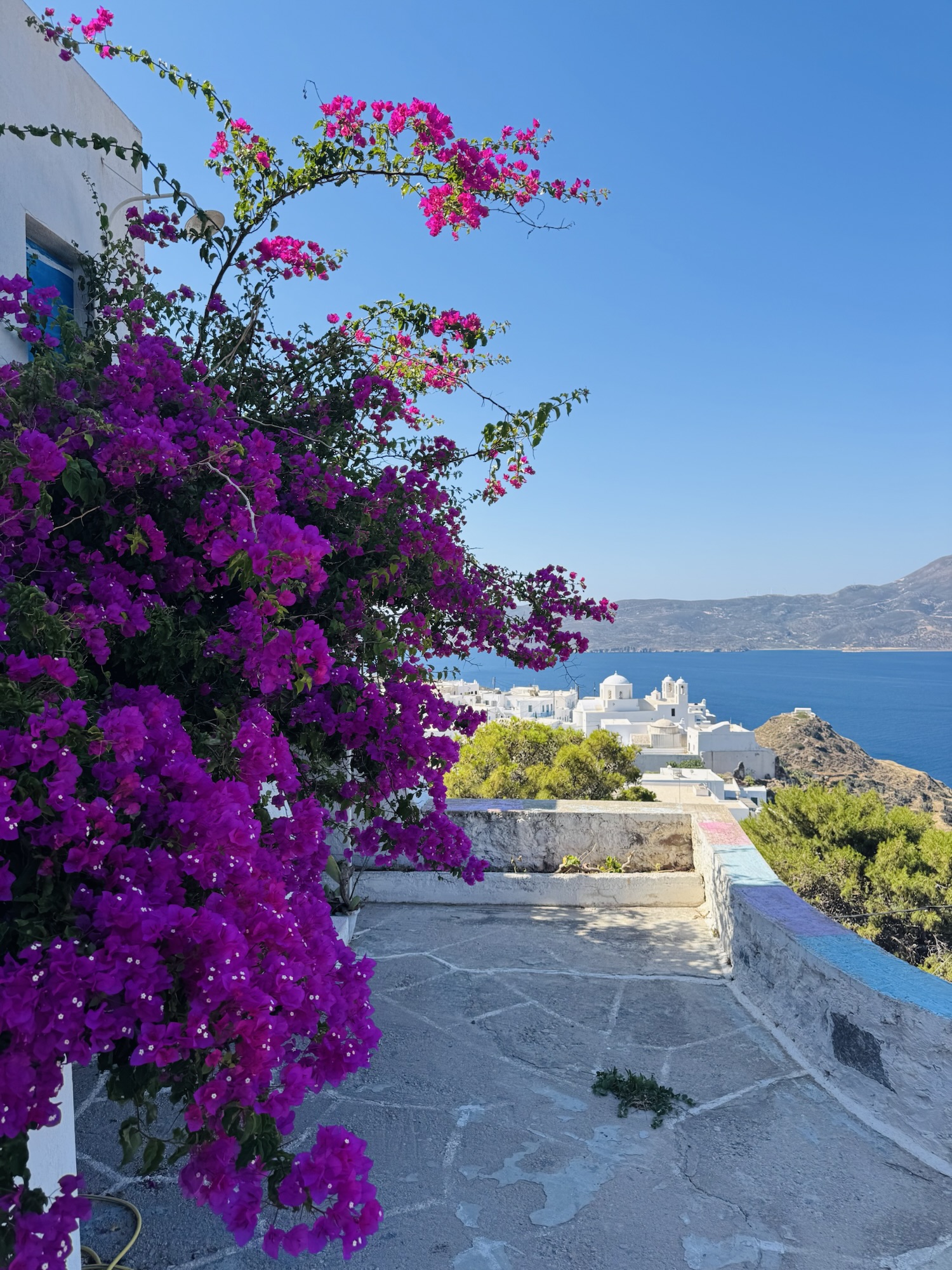 View of Aegean Sea from hilltop in Plaka Milos
