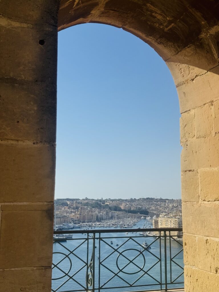 View of harbor from Upper Barrakka Gardens in Valletta Malta
