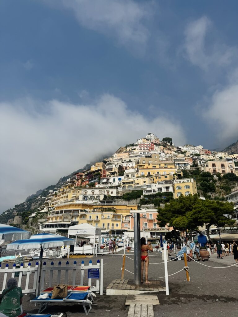 Positano on the Amalfi coast view from the beach