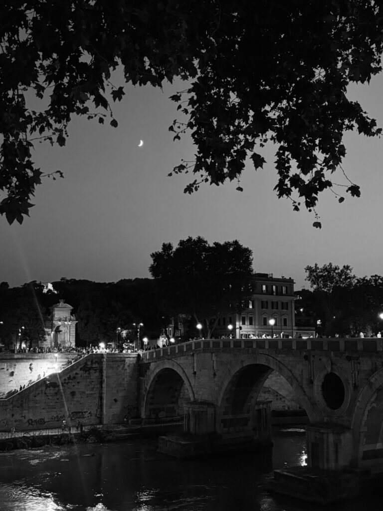 Ponte Sisto Bridge in Rome Italy at night