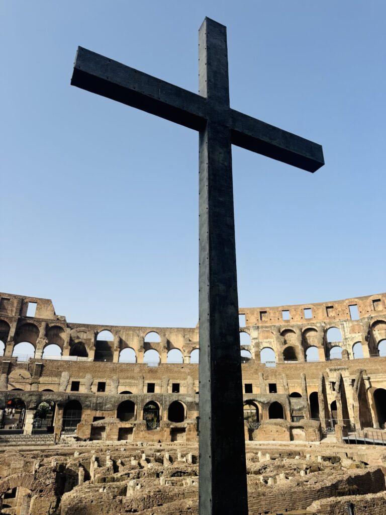 Cross inside of the Colosseum in Rome