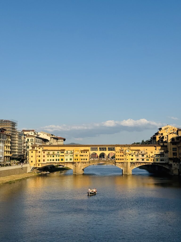 River view from Ponte Santa Trinita in Florence at sunset