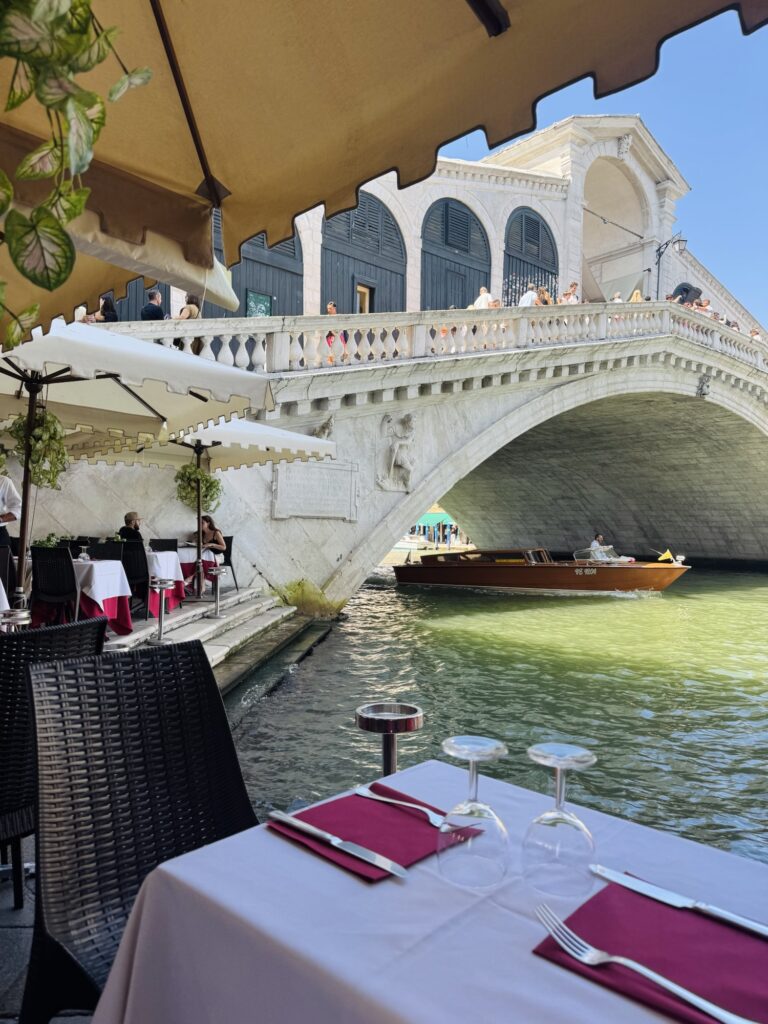 Beneath the Rialto Bridge in Venice