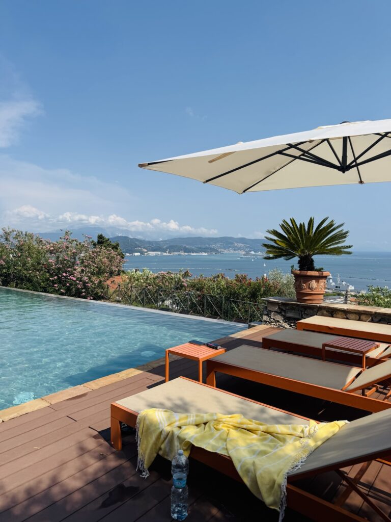 Hotel pool in La Spezia with view of harbor