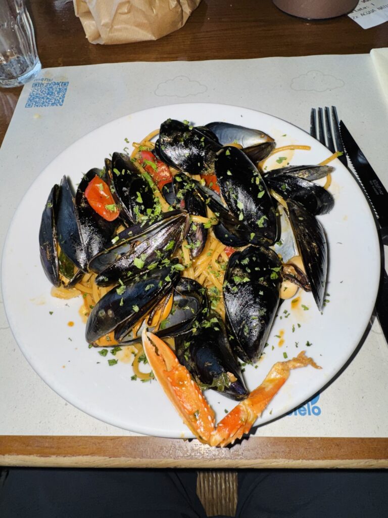 Mussels and spaghettis at Al Settimo Cielo