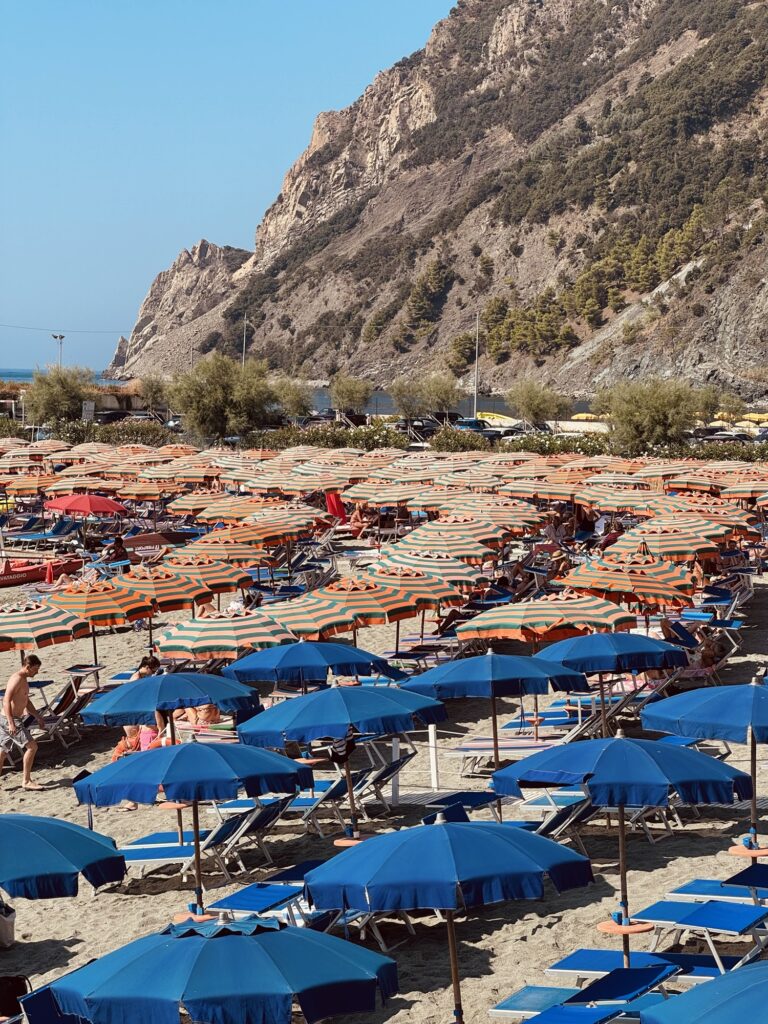 Lines of umbrellas at Monterosso beach